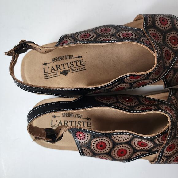 Spring Step L'Artiste Sandals Erice Womens Size 40 EU 9 US Black Red Cutout - Picture 6 of 11